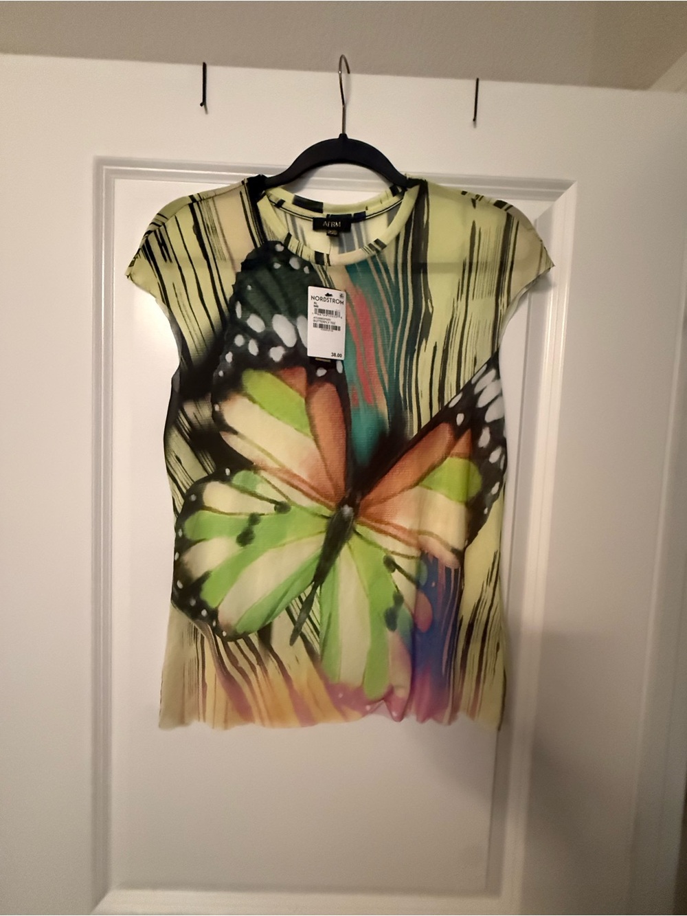 AFRM Short Sleeve Butterfly Print Top - Yellow, Green, Orange